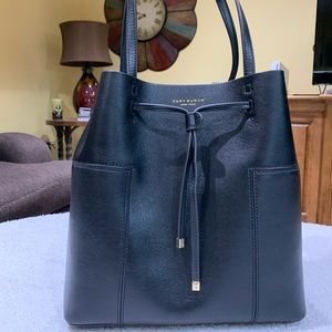 Tory Burch black Block T bucket bag